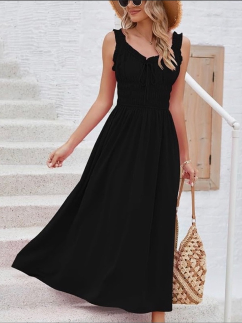 NWOT Classic Smocked Black Maxi Dress by Just Found